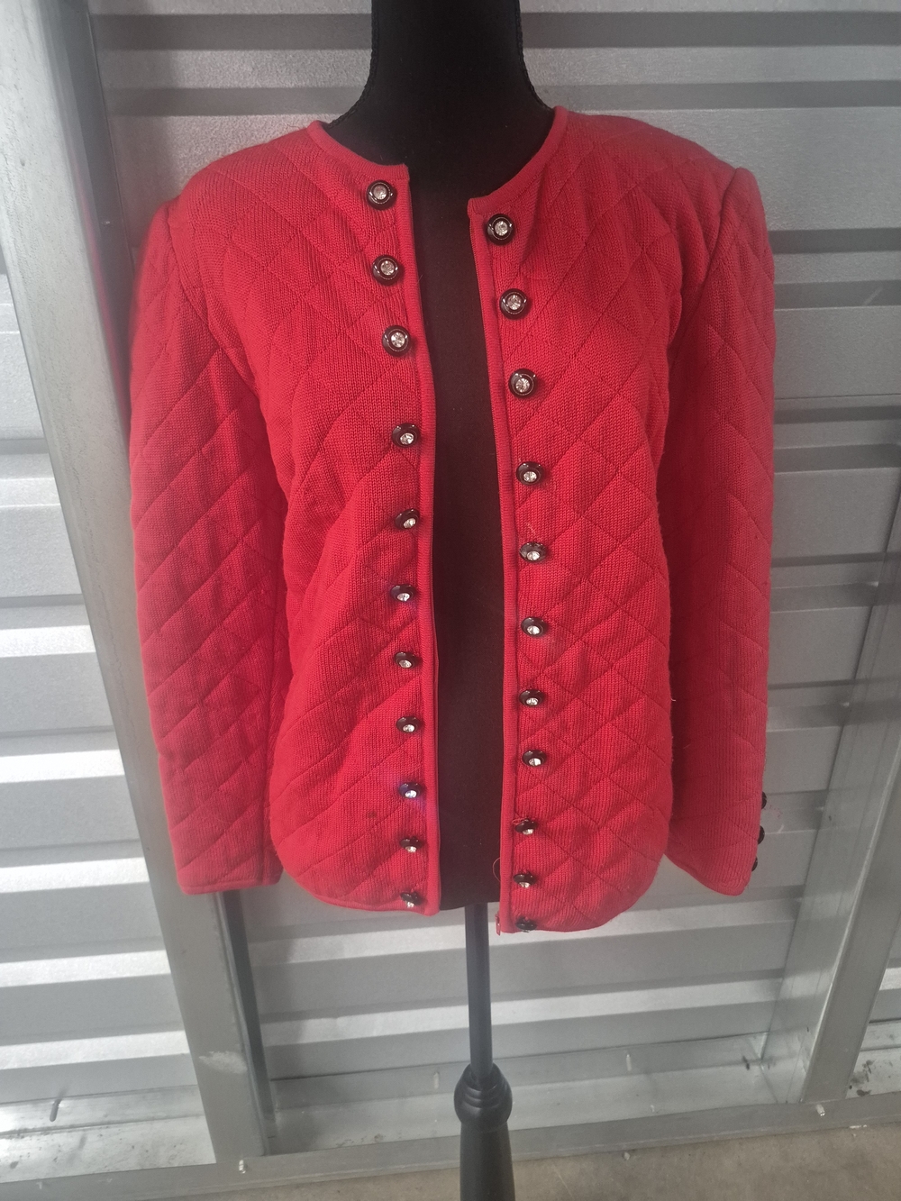 Valentino Quilted Red Button-Trim Jacket/ Sweater